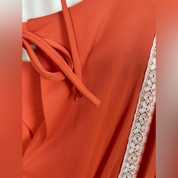 Vintage Nightgown Coral Peach with White Lace Floor-length - Picture 7 of 7